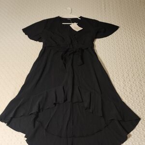 Black Ruffled Tiered Sundress with Flutter Sleeves